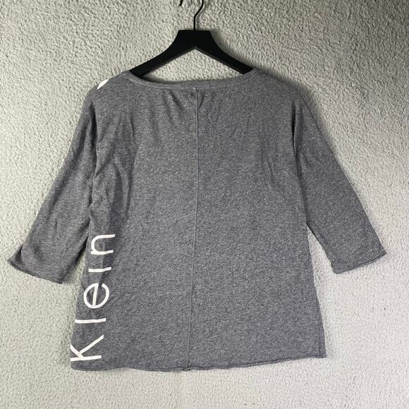 Calvin Klein Gray Logo Graphic 3/4 Sleeve Top Women’s Medium Cotton Modal Blend - Picture 5 of 10
